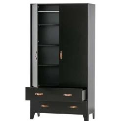 Outlet Wohnen Teilmassiver 94x180x40 Kiefernholz Kleiderschrank in Schwarz - Ilvessino