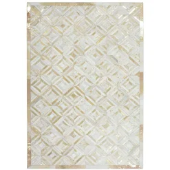 Outlet Wohnen Teppich aus Leder mit kurzem Fell in Creme & Gold - Meridus