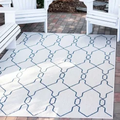 New Wohnen Teppich Indoor oder Outdoor in Creme und Dunkelblau - Asbro
