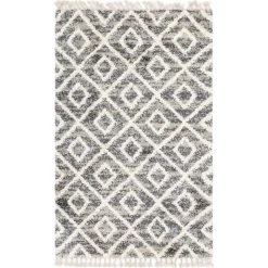 New Wohnen Teppich mit handgeflochtenen Fransen in Creme und Grau - Juwan