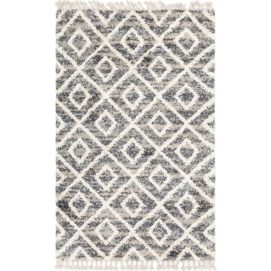 New Wohnen Teppich mit handgeflochtenen Fransen in Creme und Grau - Juwan