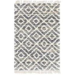 New Wohnen Teppich mit handgeflochtenen Fransen in Creme und Grau - Juwan