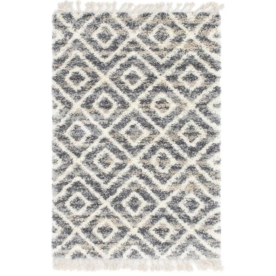 New Wohnen Teppich mit handgeflochtenen Fransen in Creme und Grau - Juwan