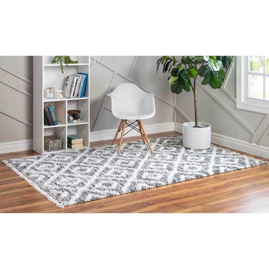 New Wohnen Teppich mit handgeflochtenen Fransen in Creme und Grau - Juwan