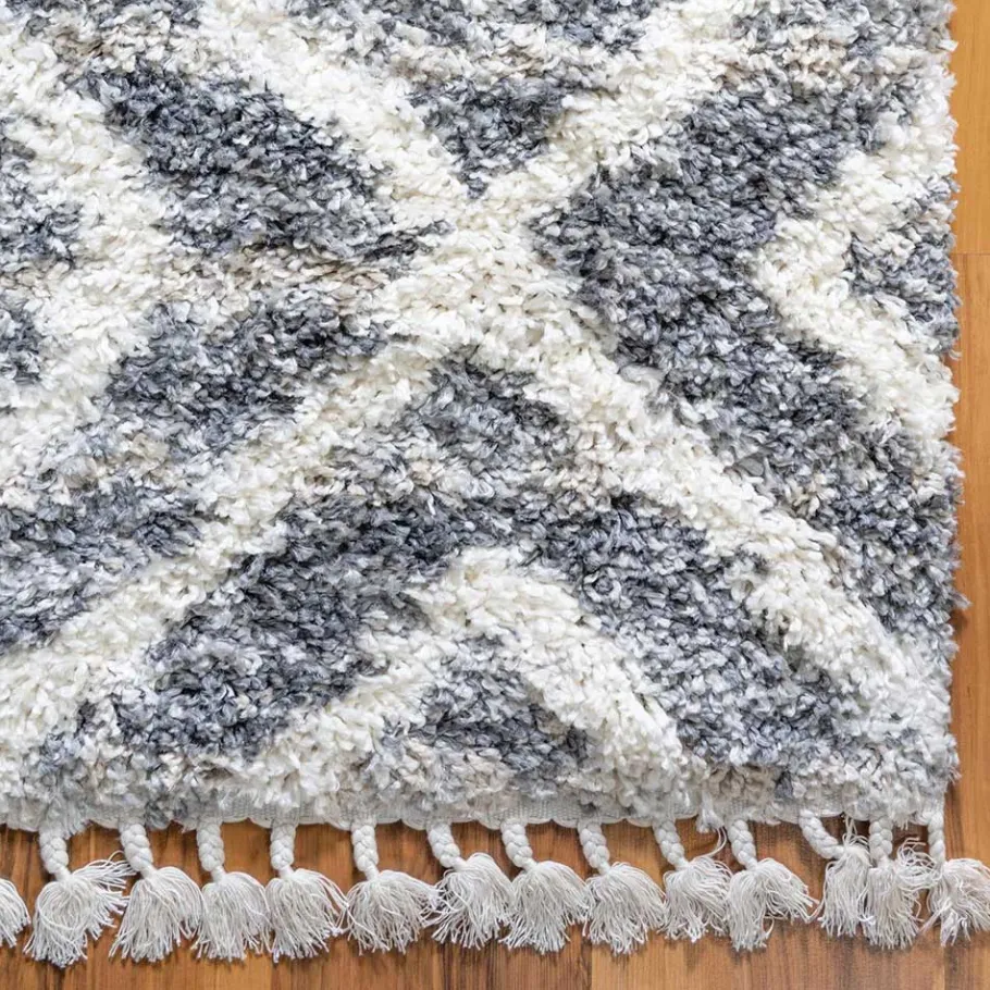 New Wohnen Teppich mit handgeflochtenen Fransen in Creme und Grau - Juwan