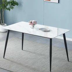 New Wohnen Tisch aus Sinterstein in weißer Marmor Optik - Prenza