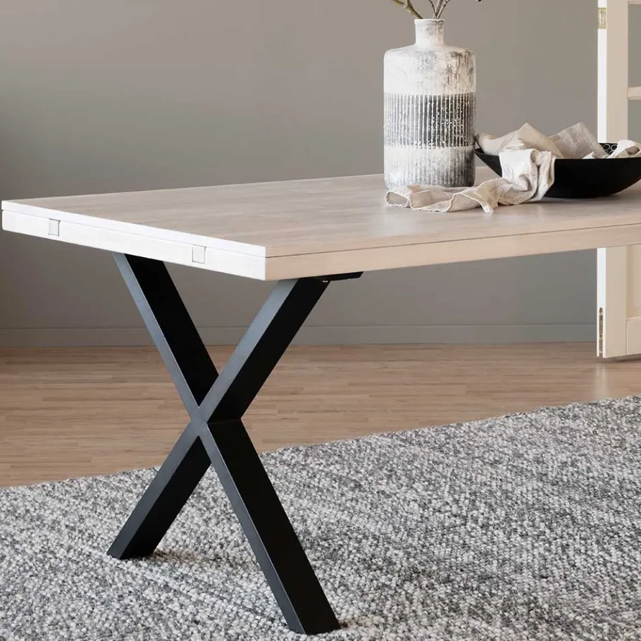 New Wohnen Tisch mit Whitewash Eichenplatte & X-Füßen - Durense