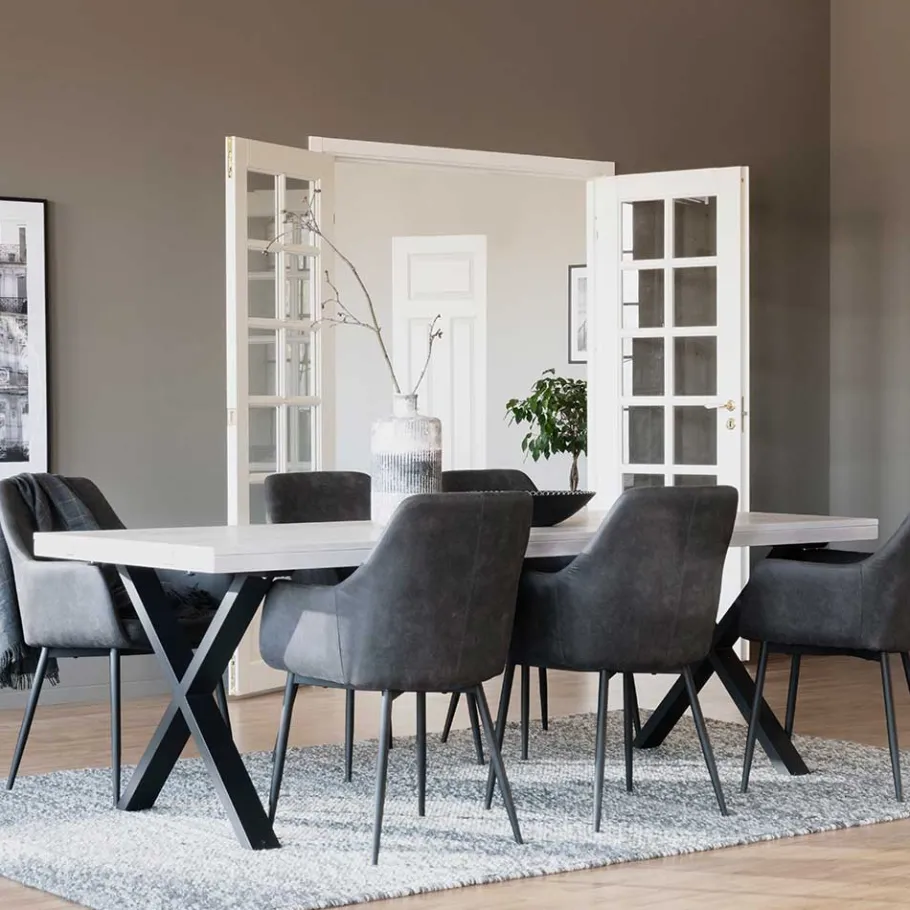 New Wohnen Tisch mit Whitewash Eichenplatte & X-Füßen - Durense