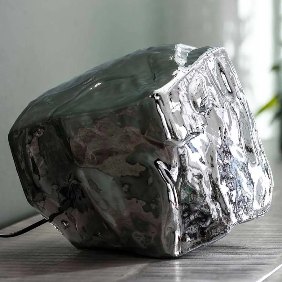 Wohnen Tischlampe in Stein Optik in Chromfarben - Globals
