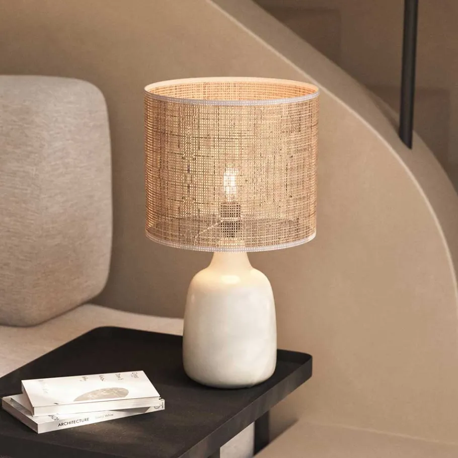 Outlet Wohnen Tischleuchte aus Bambus Geflecht in Beige - Veromica