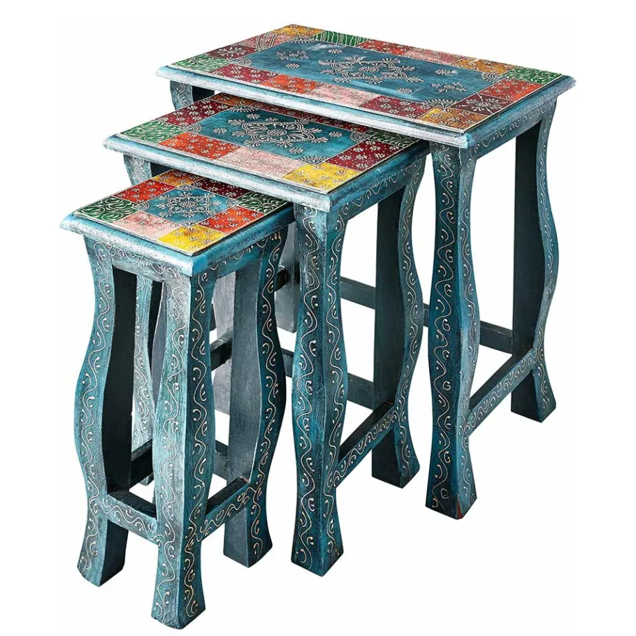 Best Wohnen Toller Dreisatztisch in Blau & Bunt - Faneno (dreiteilig)
