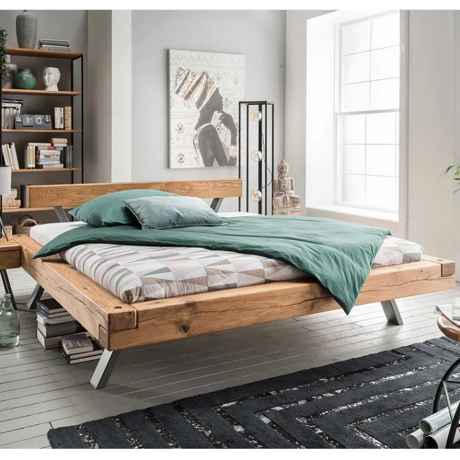 Outlet Wohnen Topp Industry Doppelbett mit Wildeiche Balken - Haveling