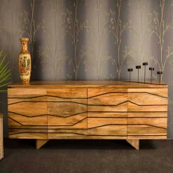 Hot Wohnen Türen-Sideboard mit toller Rillendesign Front Kentura aus Mango Massivholz