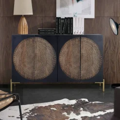 Online Wohnen 4-türige Design Kommode mit Mandala Schnitzerei - Synessa