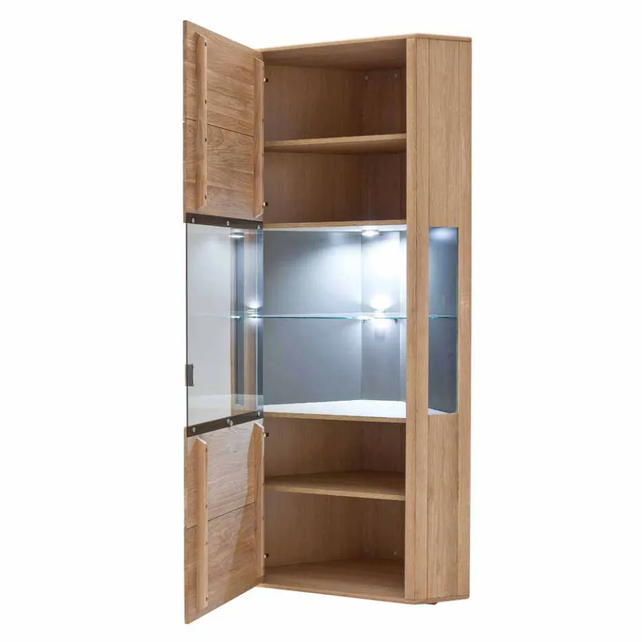 New Wohnen 1-türige Eck-Vitrine in Eiche Bianco - Vernella