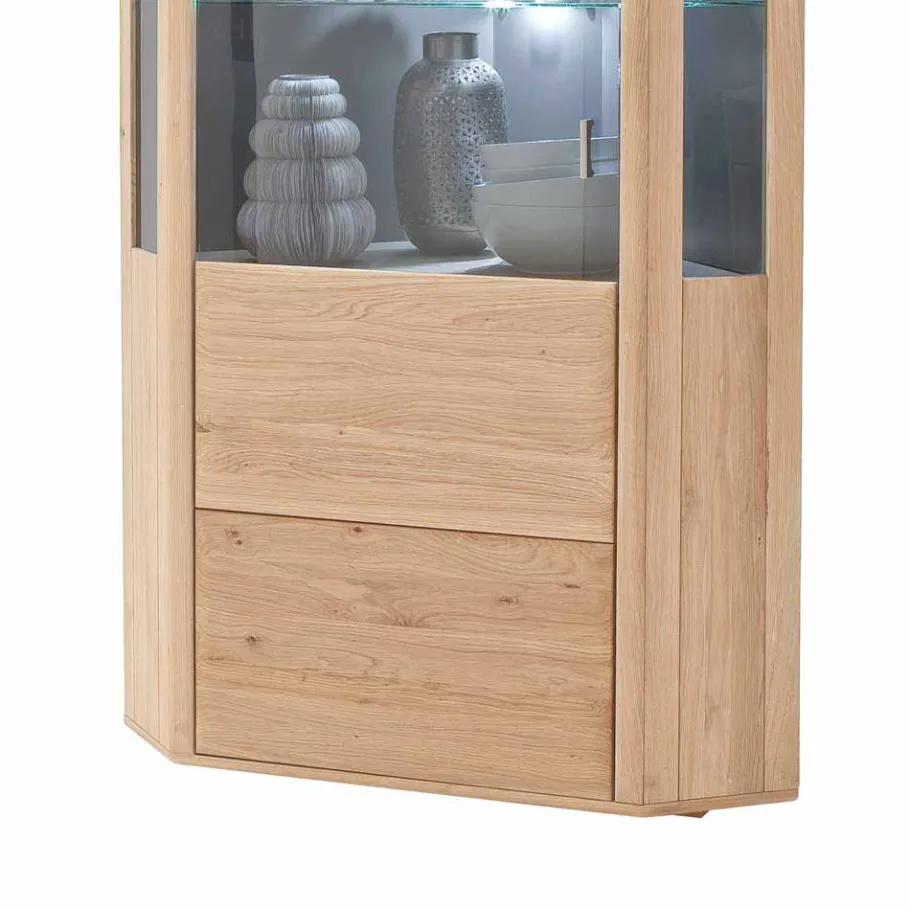 New Wohnen 1-türige Eck-Vitrine in Eiche Bianco - Vernella