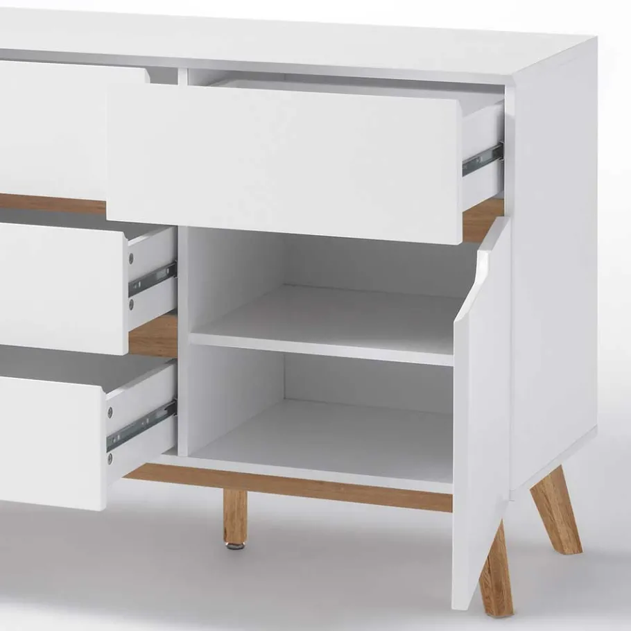 Best Wohnen 2-türige Retro Kommode mit 5 Schubladen Flacon in Weiß