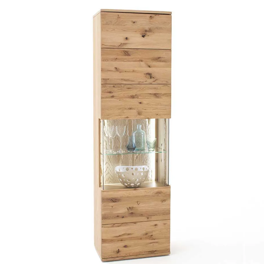 Outlet Wohnen 1-türige Schrank Vitrine aus Massivholz - Crokas