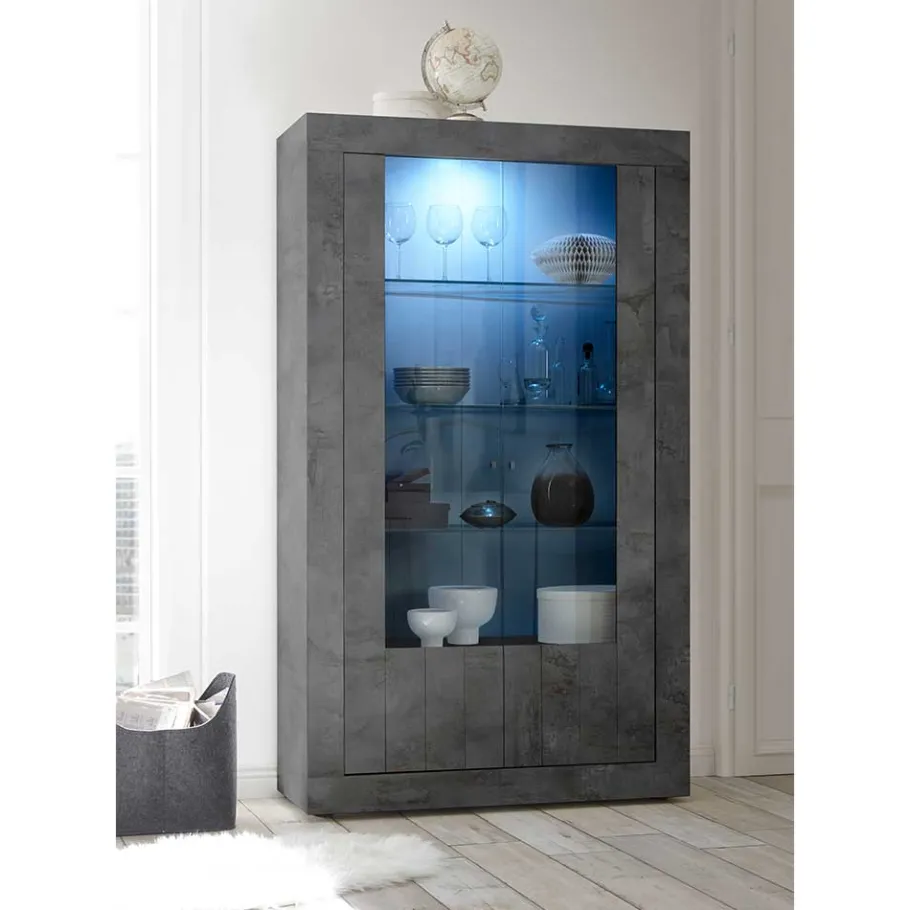 Outlet Wohnen 2-türige Vitrine in Dunkelgrau Dekor - Cordillera
