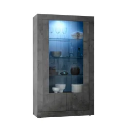 Outlet Wohnen 2-türige Vitrine in Dunkelgrau Dekor - Cordillera