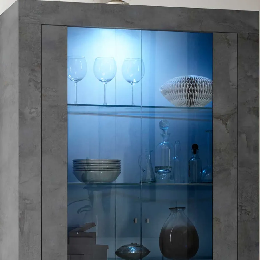 Outlet Wohnen 2-türige Vitrine in Dunkelgrau Dekor - Cordillera