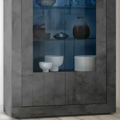 Outlet Wohnen 2-türige Vitrine in Dunkelgrau Dekor - Cordillera