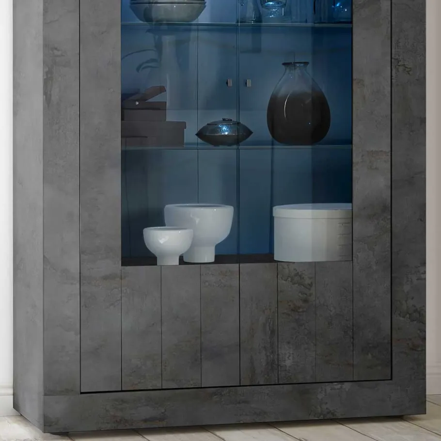 Outlet Wohnen 2-türige Vitrine in Dunkelgrau Dekor - Cordillera