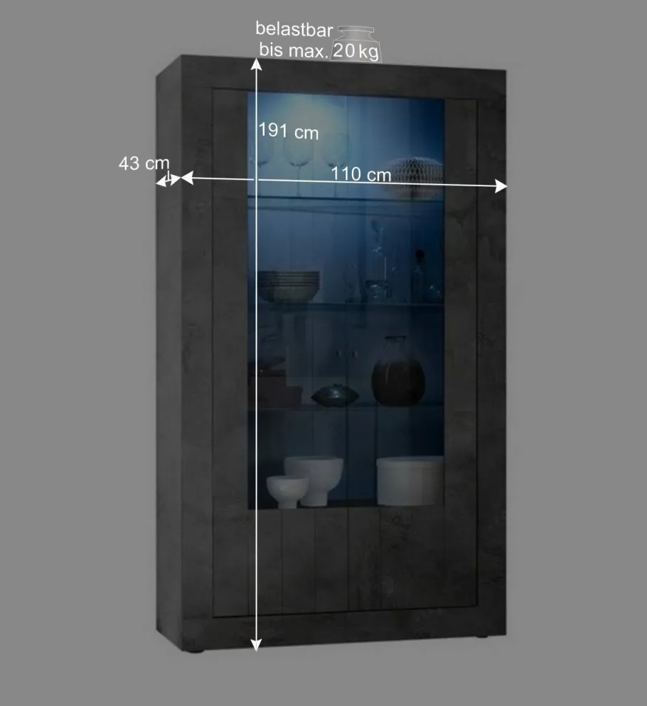 Outlet Wohnen 2-türige Vitrine in Dunkelgrau Dekor - Cordillera