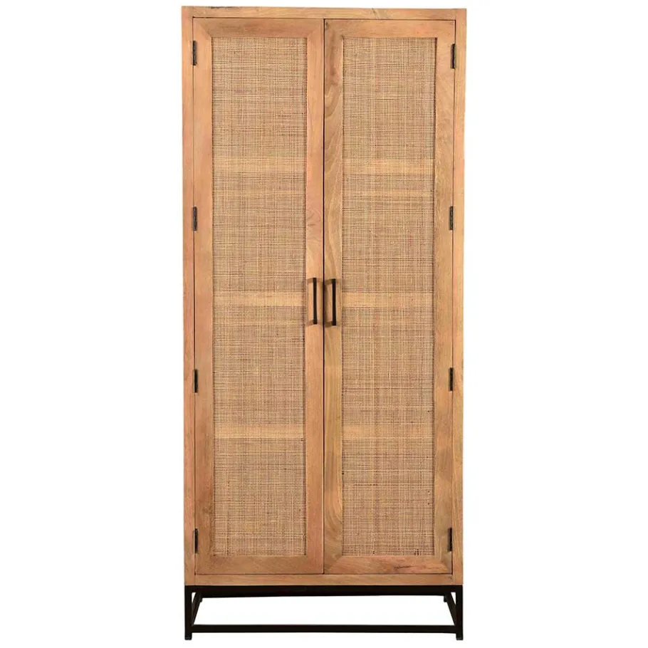 Best Wohnen 2-türiger Flurschrank aus Holz & Rattan Geflecht - Lazianus