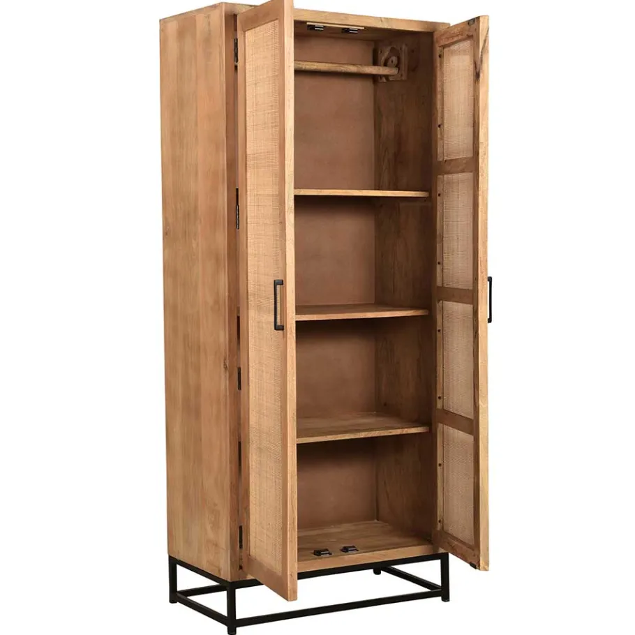 Best Wohnen 2-türiger Flurschrank aus Holz & Rattan Geflecht - Lazianus
