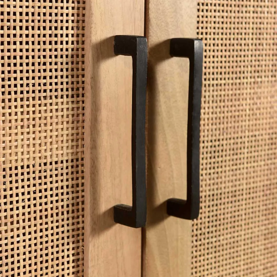 Best Wohnen 2-türiger Flurschrank aus Holz & Rattan Geflecht - Lazianus
