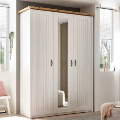 Sale Wohnen 3-türiger Kleiderschrank in Weiß & Eiche Dekor - Malvissa