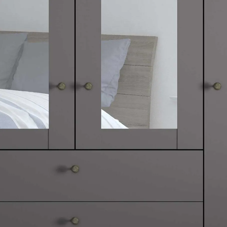 Wohnen 4-türiger Kombi-Schlafzimmerschrank in Dunkelgrau - Mataram