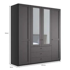 Wohnen 4-türiger Kombi-Schlafzimmerschrank in Dunkelgrau - Mataram