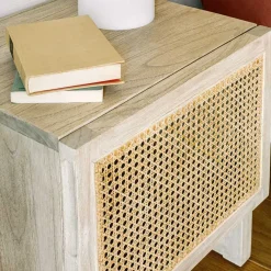 New Wohnen 1-türiger Nachtschrank mit Rattan Wiener Geflecht - Bertino