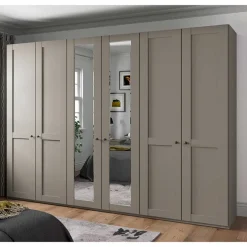 Online Wohnen 6-türiger Schlafzimmer Kleiderschrank in Hellgrau - Ridonna