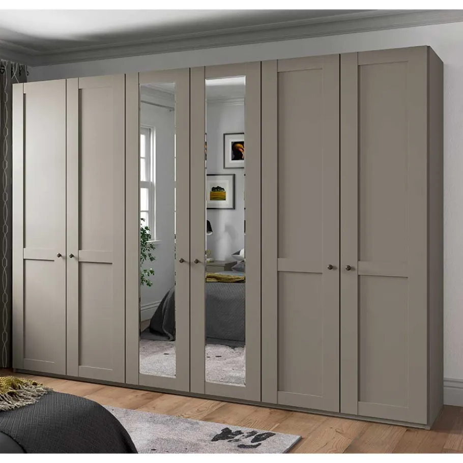Online Wohnen 6-türiger Schlafzimmer Kleiderschrank in Hellgrau - Ridonna
