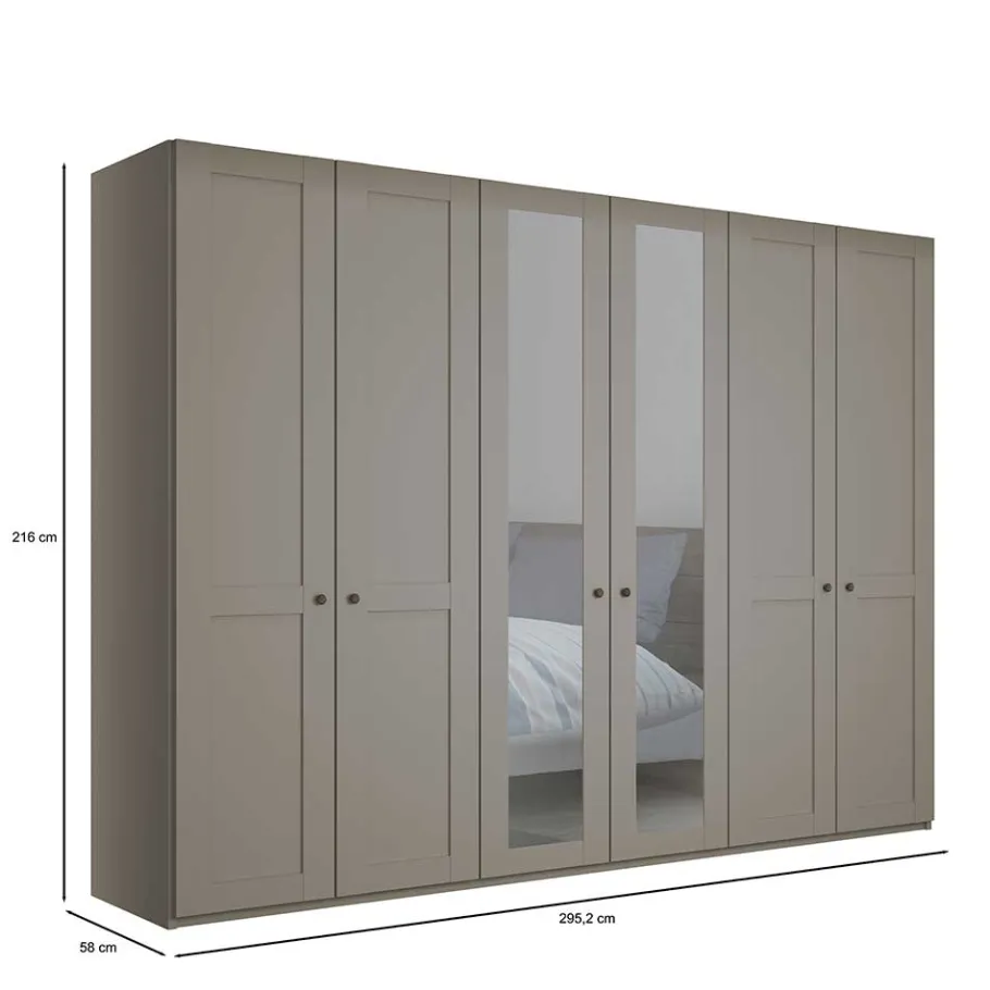 Online Wohnen 6-türiger Schlafzimmer Kleiderschrank in Hellgrau - Ridonna