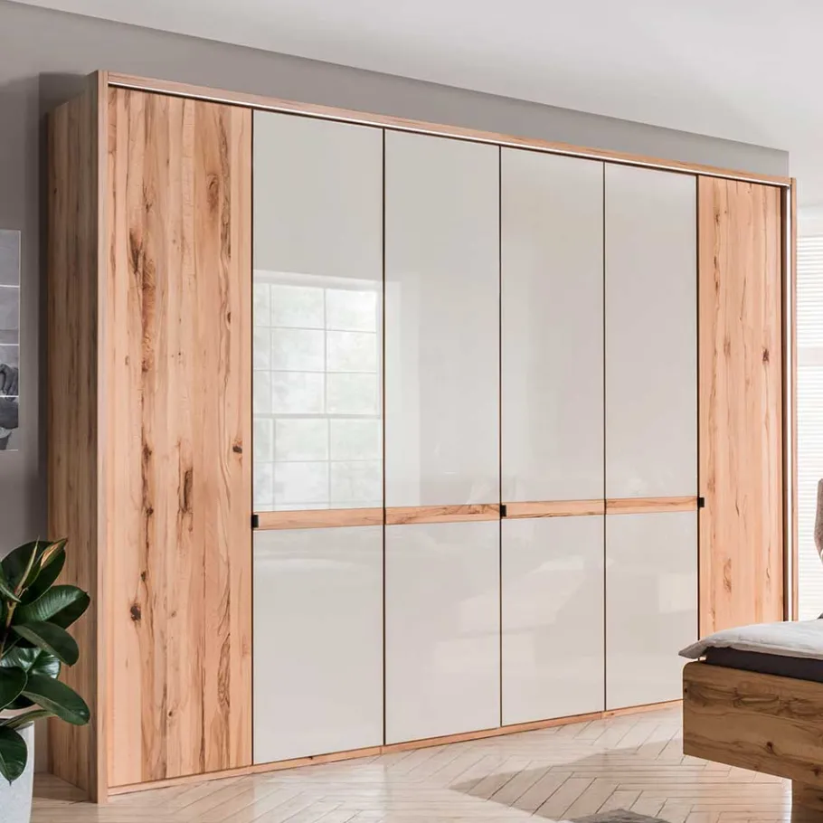 Clearance Wohnen 6-türiger Schlafzimmerschrank in Kernbuche & Beige - Krofun