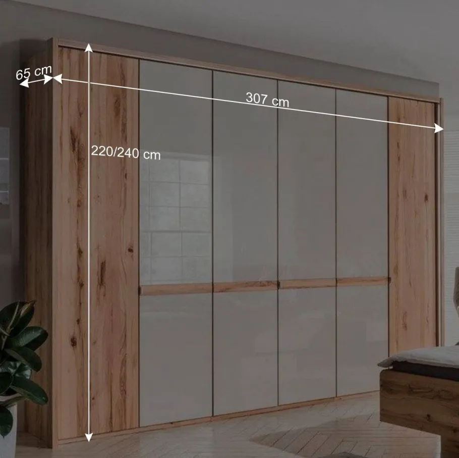 Clearance Wohnen 6-türiger Schlafzimmerschrank in Kernbuche & Beige - Krofun