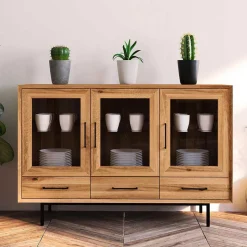 New Wohnen 3-türiger Vitrinenschrank mit drei Schubladen - Kerfa