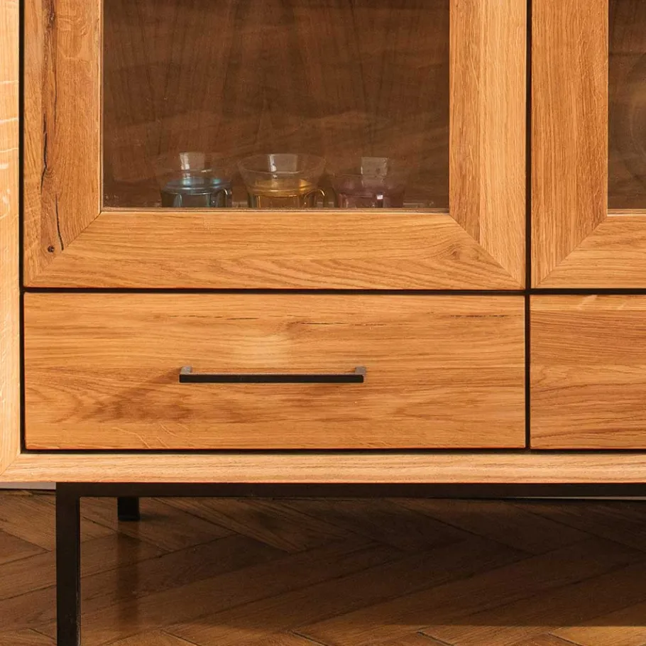 New Wohnen 3-türiger Vitrinenschrank mit drei Schubladen - Kerfa