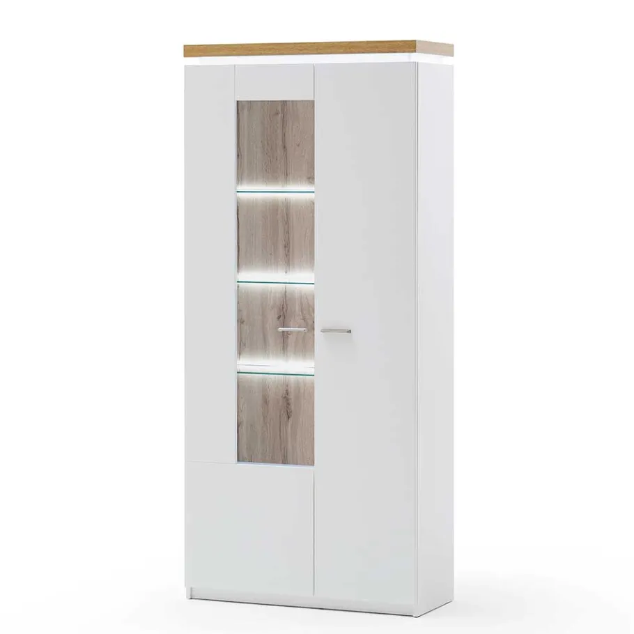 Outlet Wohnen 2-türiger Wohnzimmer Schrank mit Glaseinsatz & LED - Caldri