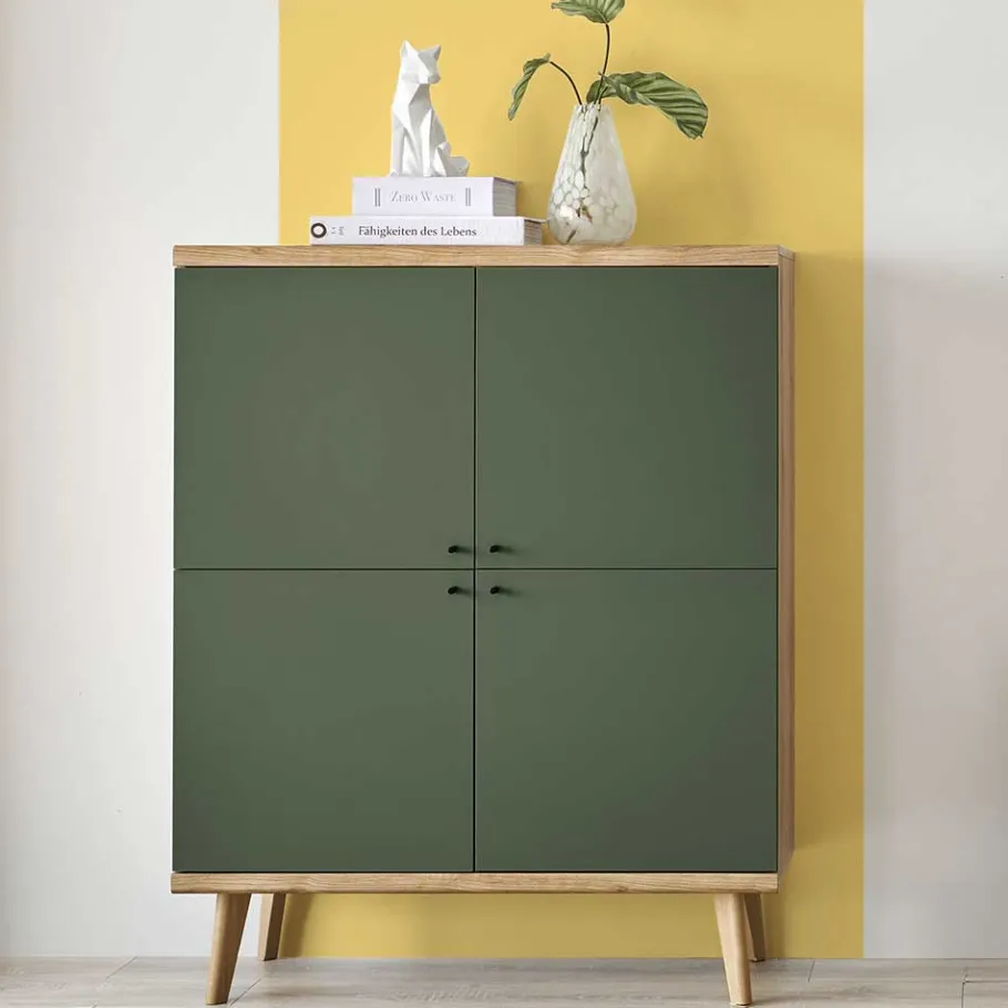 Best Wohnen 4-türiges Highboard in Graugrün und Wildeiche - Oliva