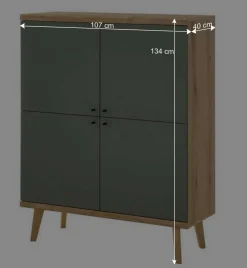 Best Wohnen 4-türiges Highboard in Graugrün und Wildeiche - Oliva