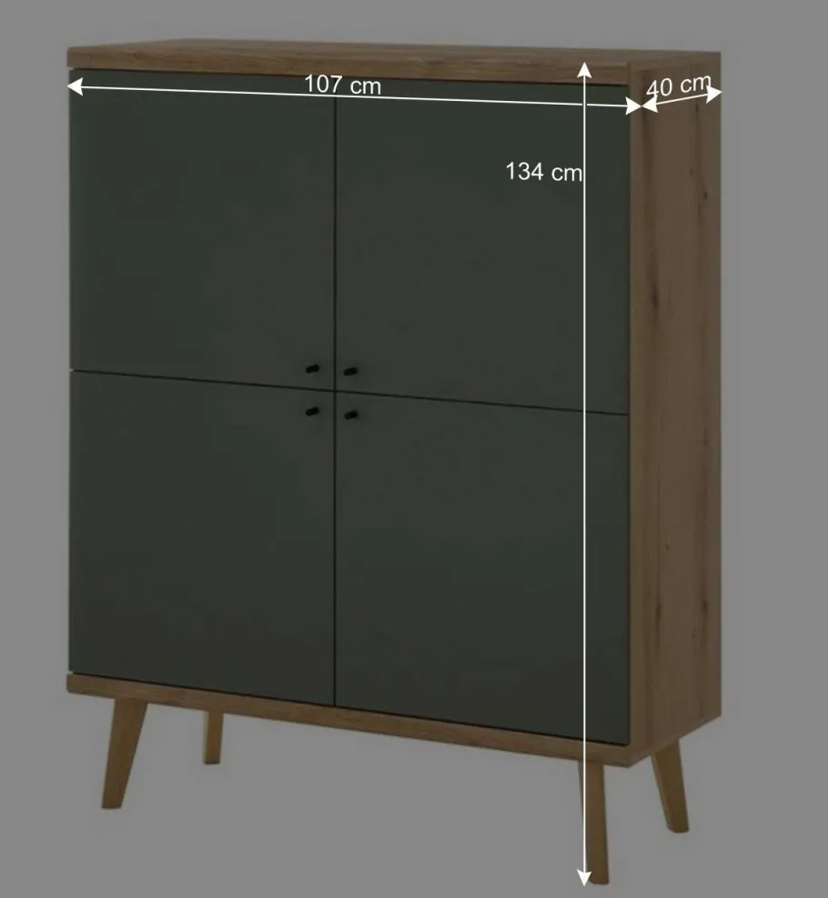 Best Wohnen 4-türiges Highboard in Graugrün und Wildeiche - Oliva
