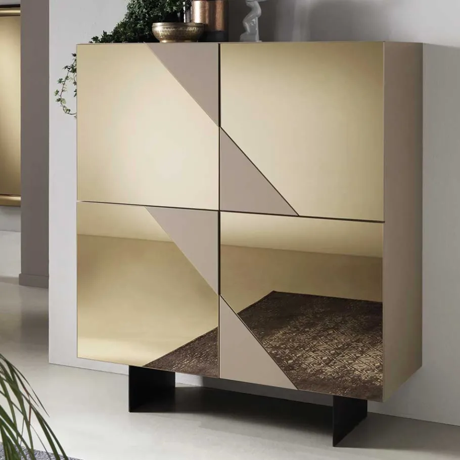 New Wohnen 4-türiges Highboard mit Spiegelglas in Bronze - Razepta