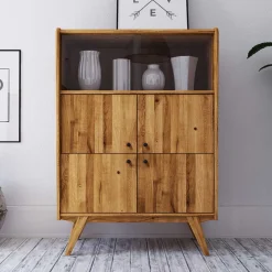Hot Wohnen 6-türiges Mid Century Highboard aus Glas & Holz - Hardus