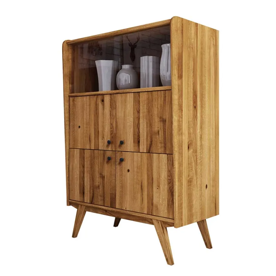 Hot Wohnen 6-türiges Mid Century Highboard aus Glas & Holz - Hardus