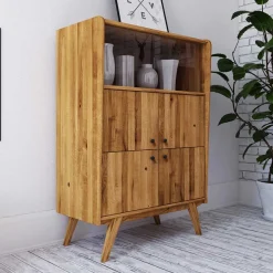 Hot Wohnen 6-türiges Mid Century Highboard aus Glas & Holz - Hardus